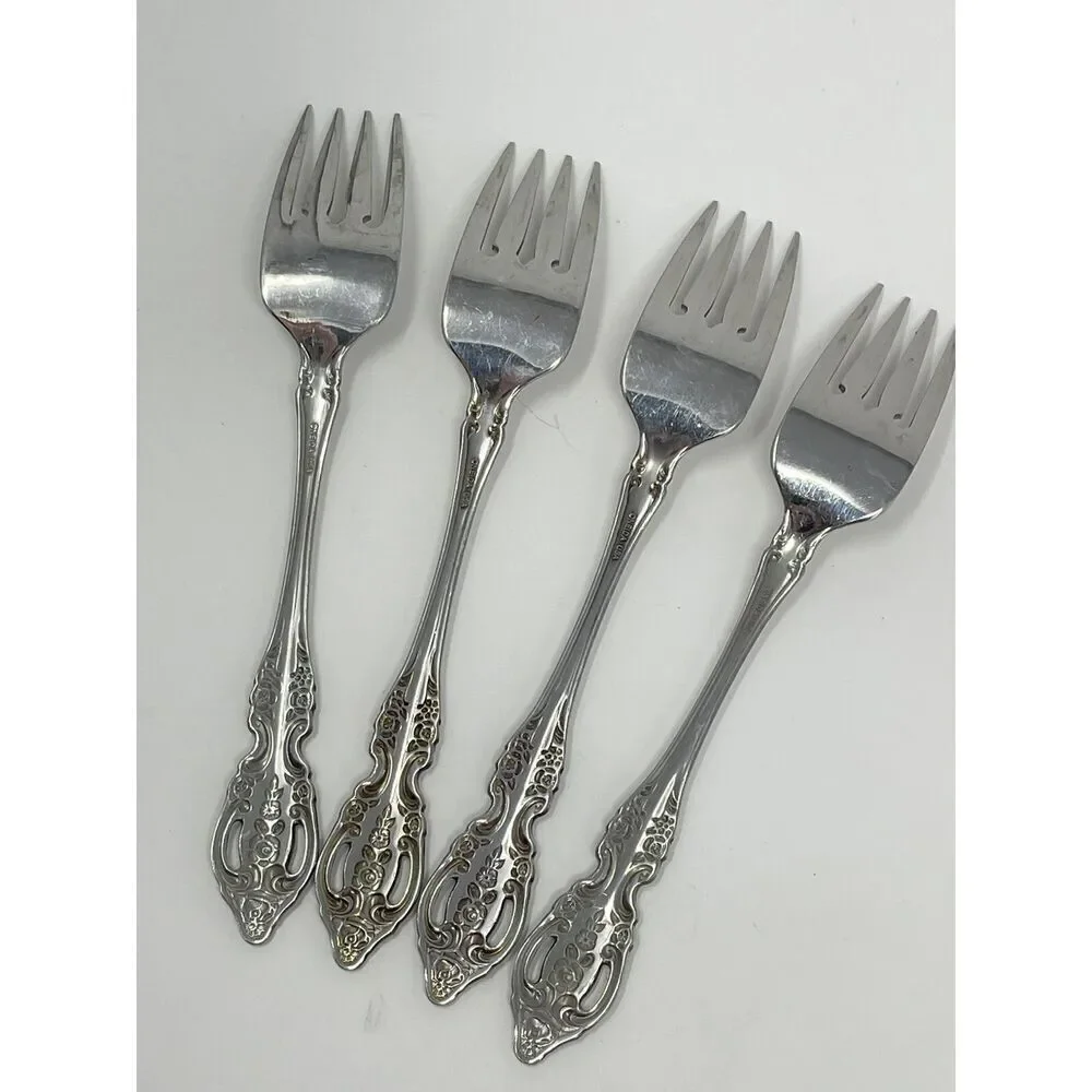 Oneida Renoir-Pembrooke Stainless Floral Pierced Salad Forks 6.75
